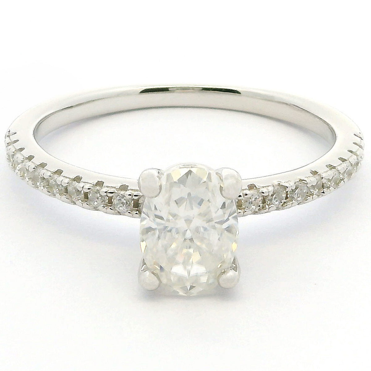 1ct Oval Moissanite Engagement Ring | White Gold Slimline Dazzle Ring