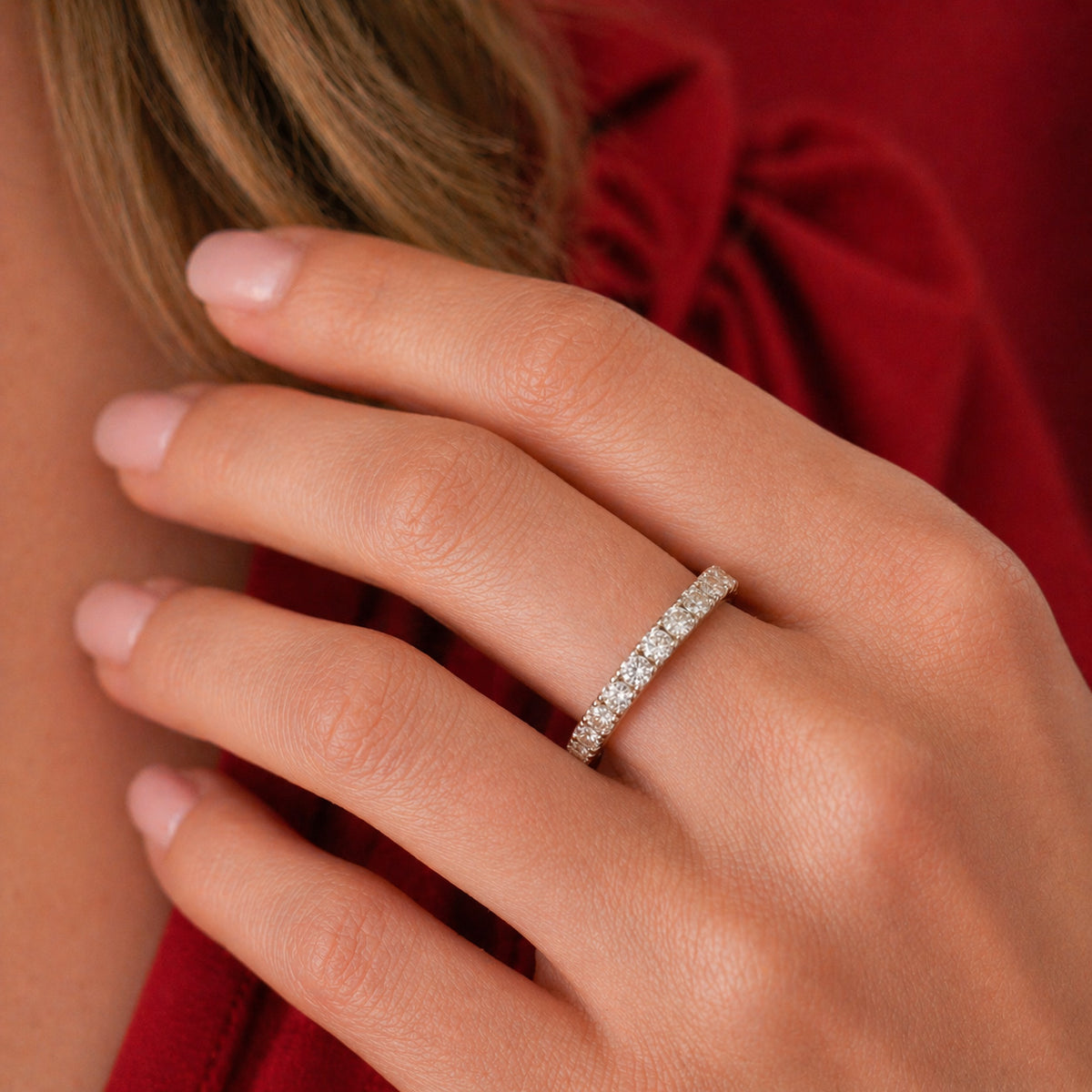 White Gold 1ct Round Moissanite Full Eternity Dazzle Ring