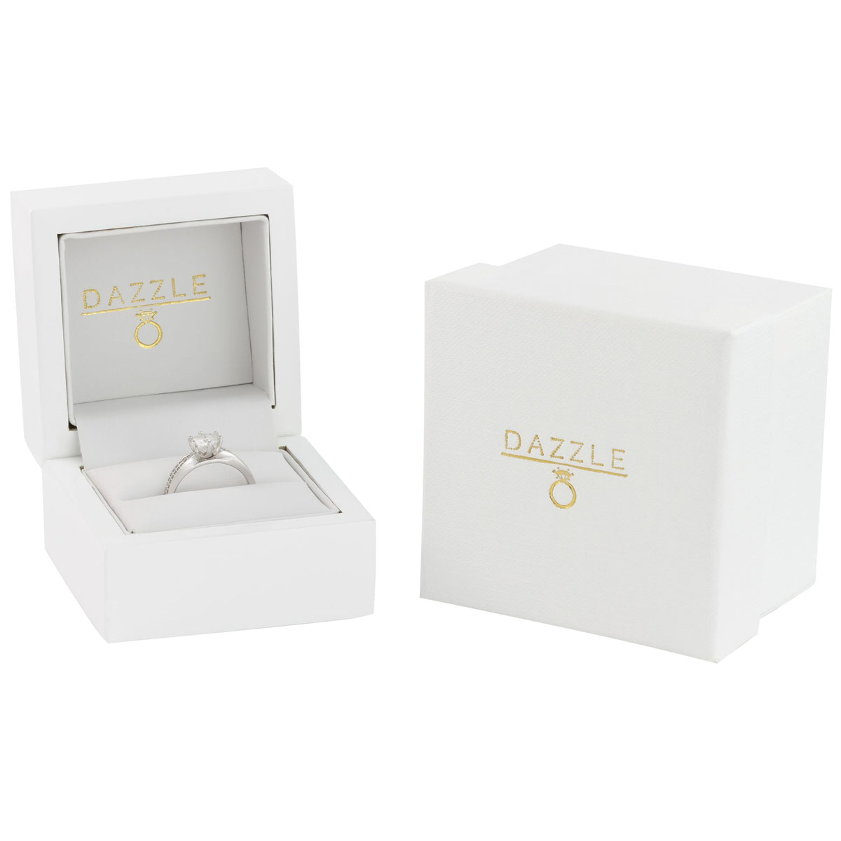 White Gold 1ct Round Moissanite Wide Dazzle Ring