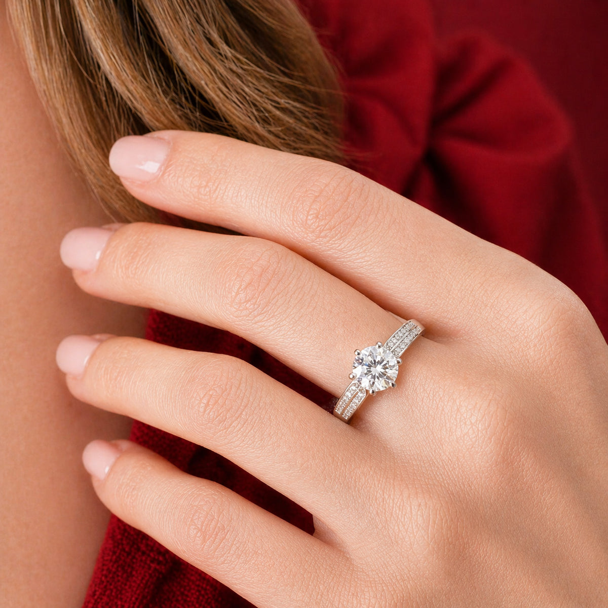 White Gold 1ct Round Moissanite Wide Dazzle Ring