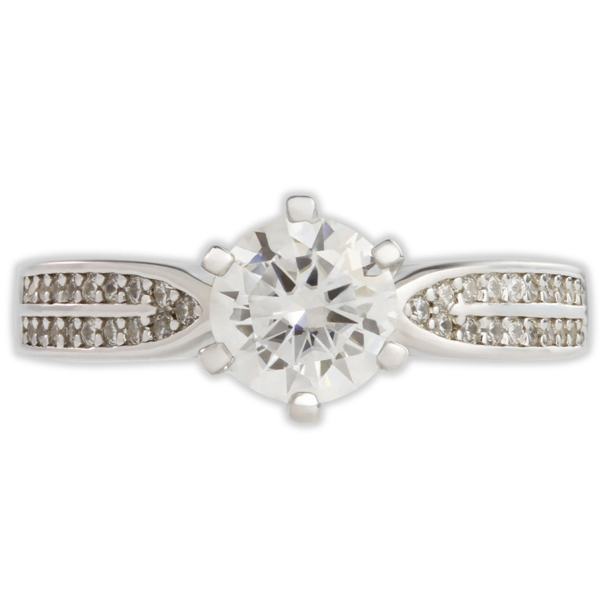 White Gold 1ct Round Moissanite Wide Dazzle Ring