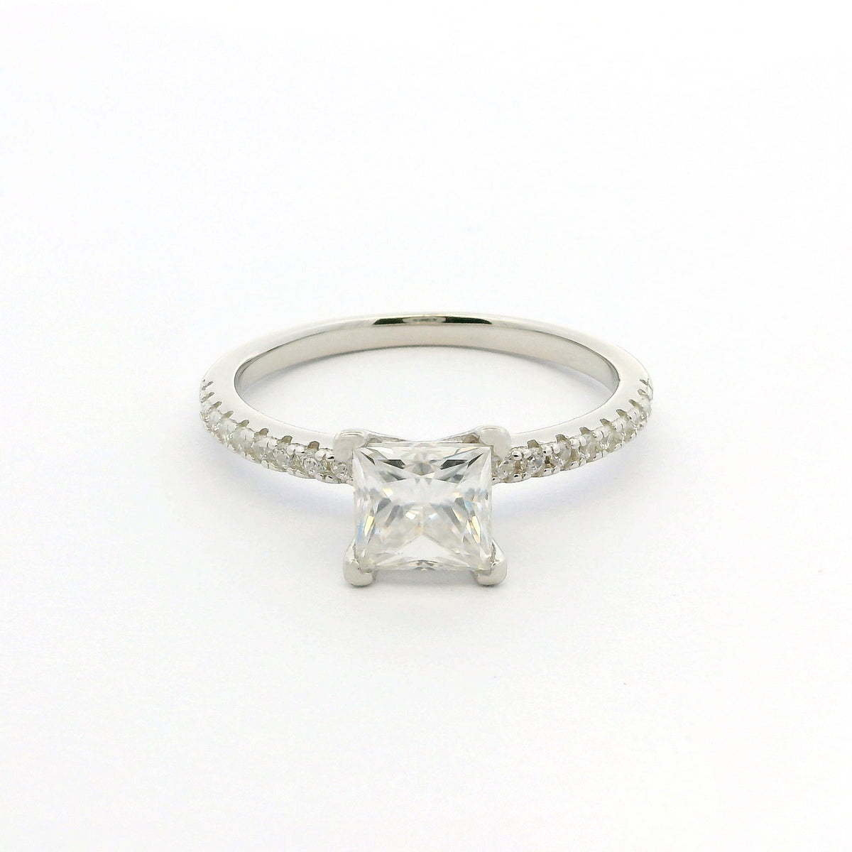 1ct Princess Cut Moissanite Engagement Ring | White Gold Slimline Dazzle Ring