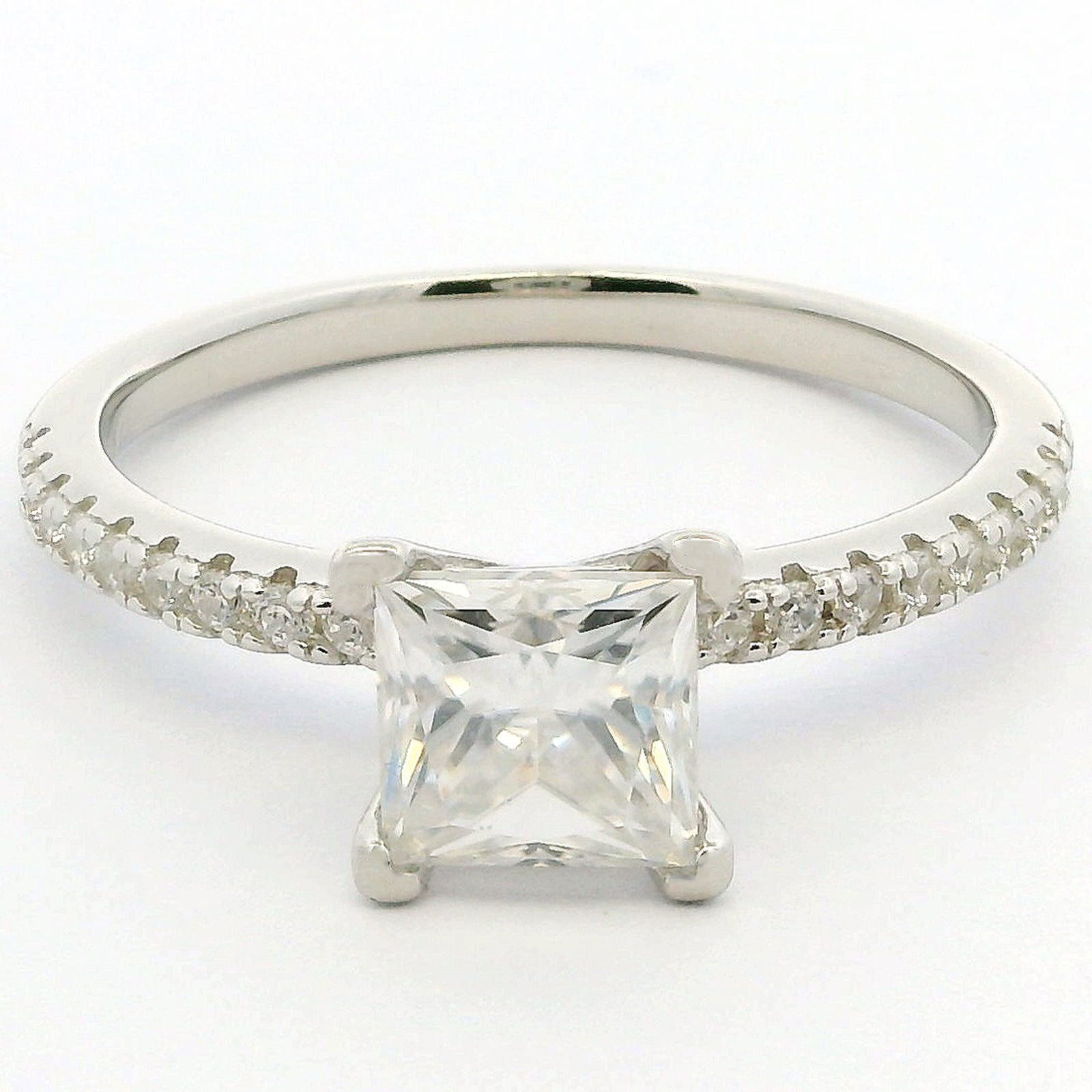 1ct Princess Cut Moissanite Engagement Ring | White Gold Slimline Dazzle Ring