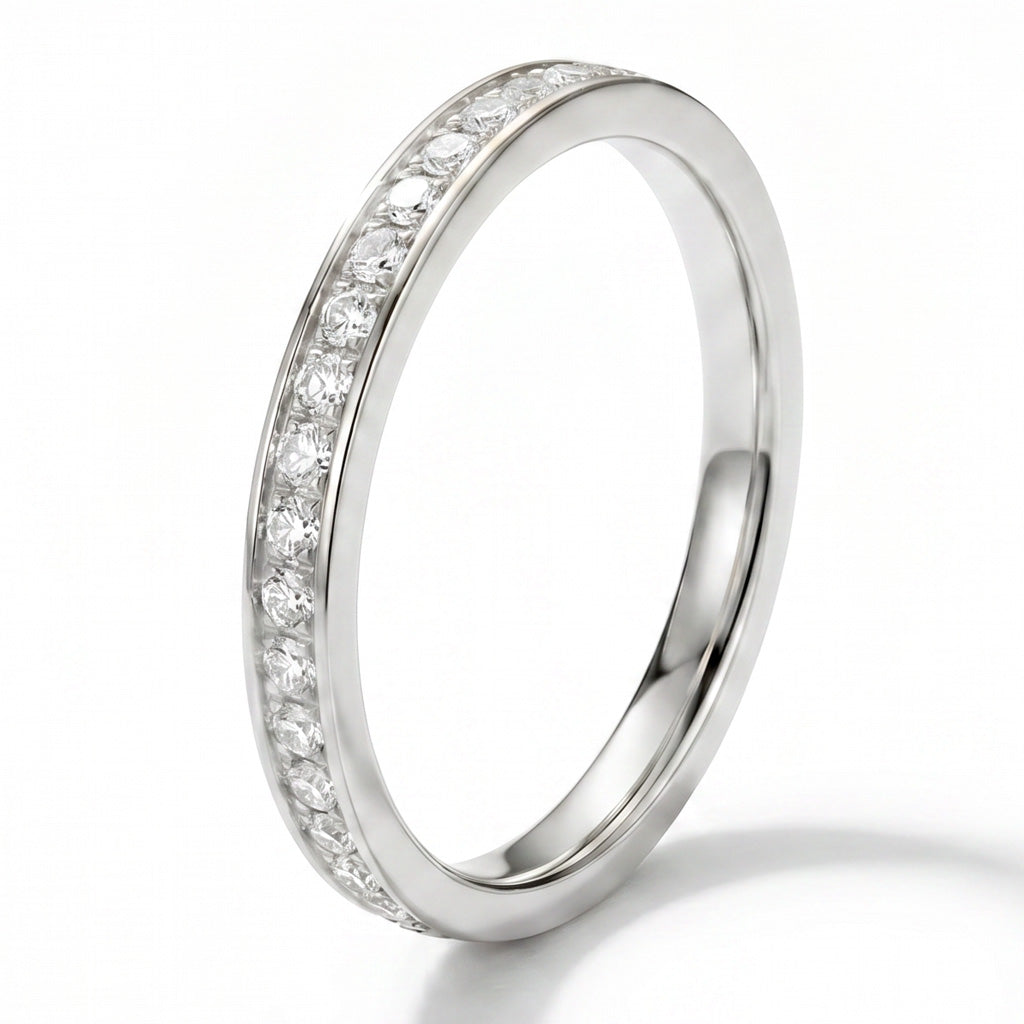 2mm White Gold Full Glitz Eternity Ring Cubic Zirconia Stacking Ring