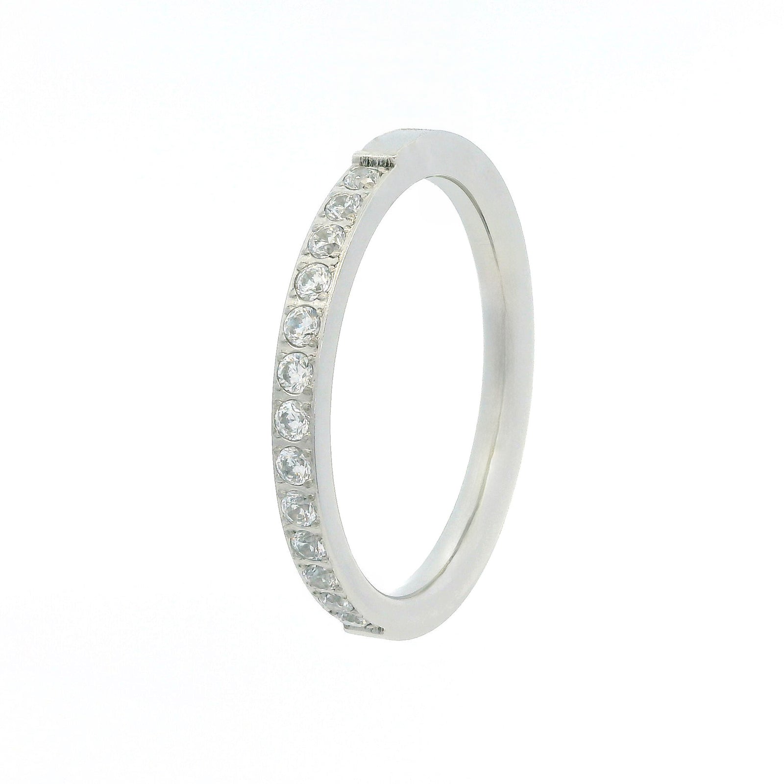 2mm White Gold Half Glitz Eternity Ring | Cubic Zirconia Stacking Ring