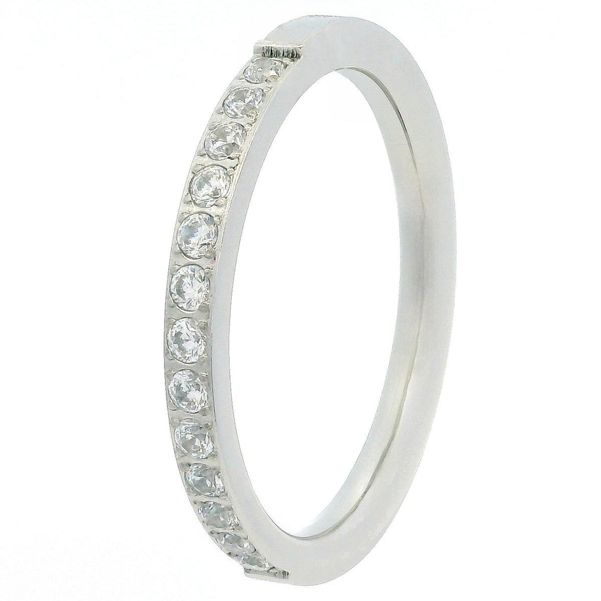2mm White Gold Half Glitz Eternity Ring | Cubic Zirconia Stacking Ring