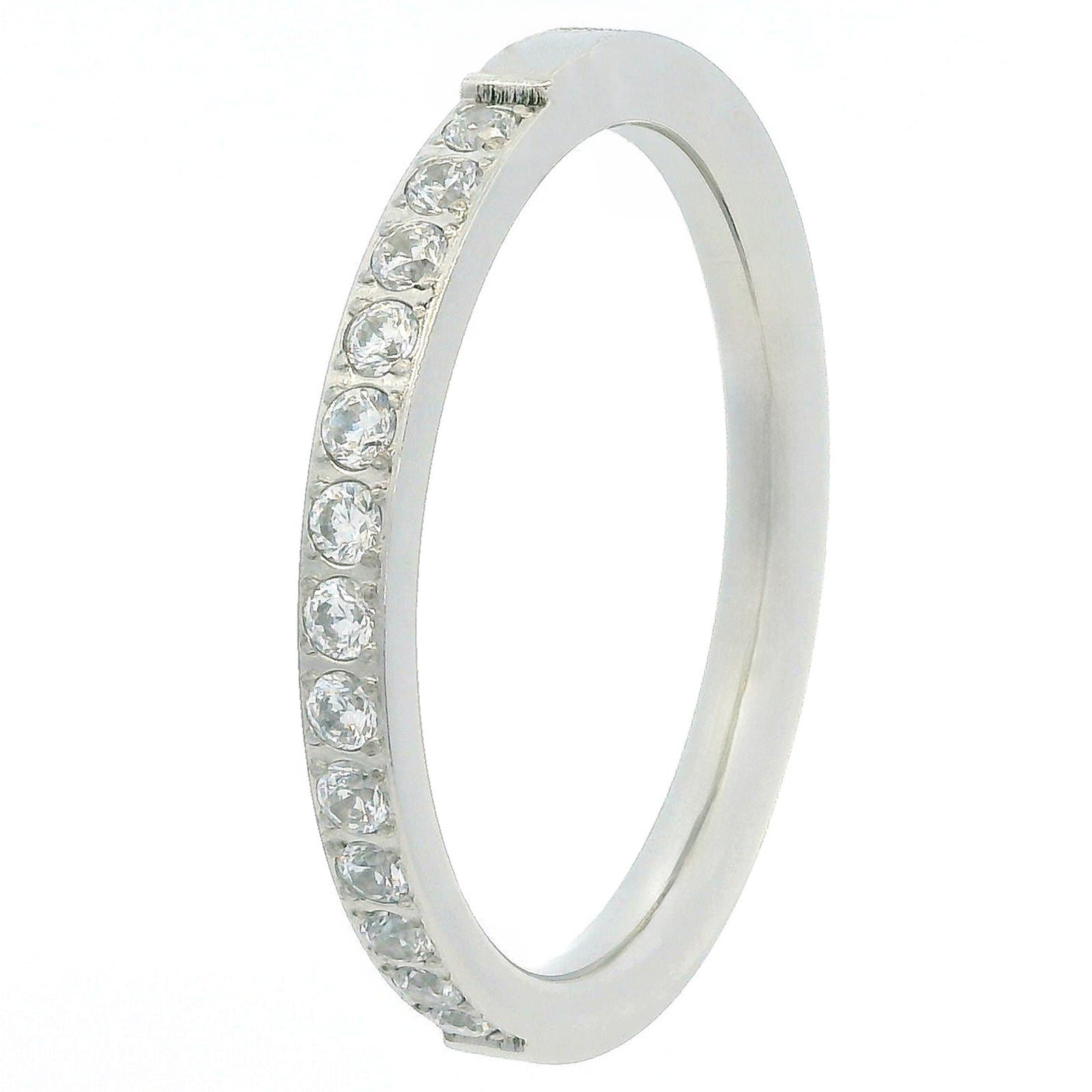 2mm White Gold Half Glitz Eternity Ring | Cubic Zirconia Stacking Ring