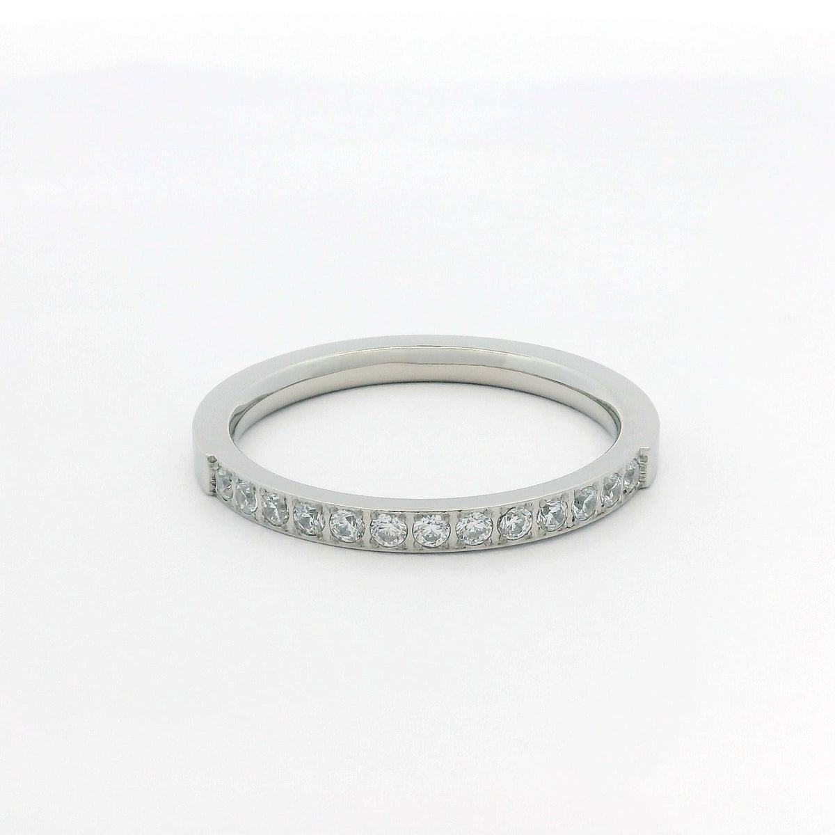 2mm White Gold Half Glitz Eternity Ring | Cubic Zirconia Stacking Ring