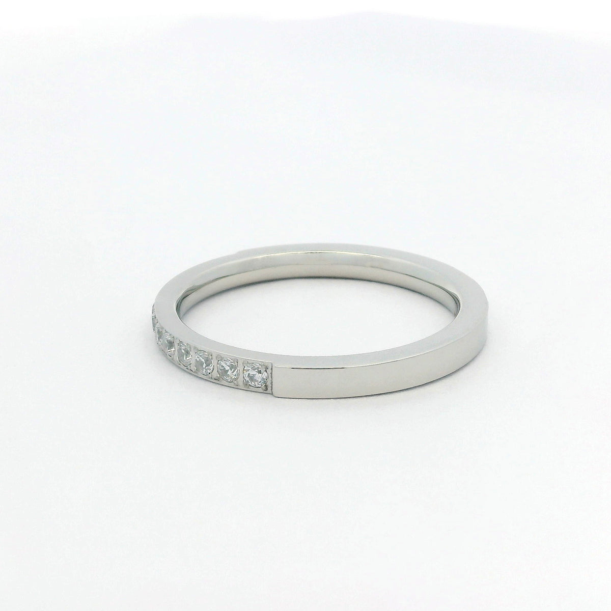 2mm White Gold Half Glitz Eternity Ring | Cubic Zirconia Stacking Ring
