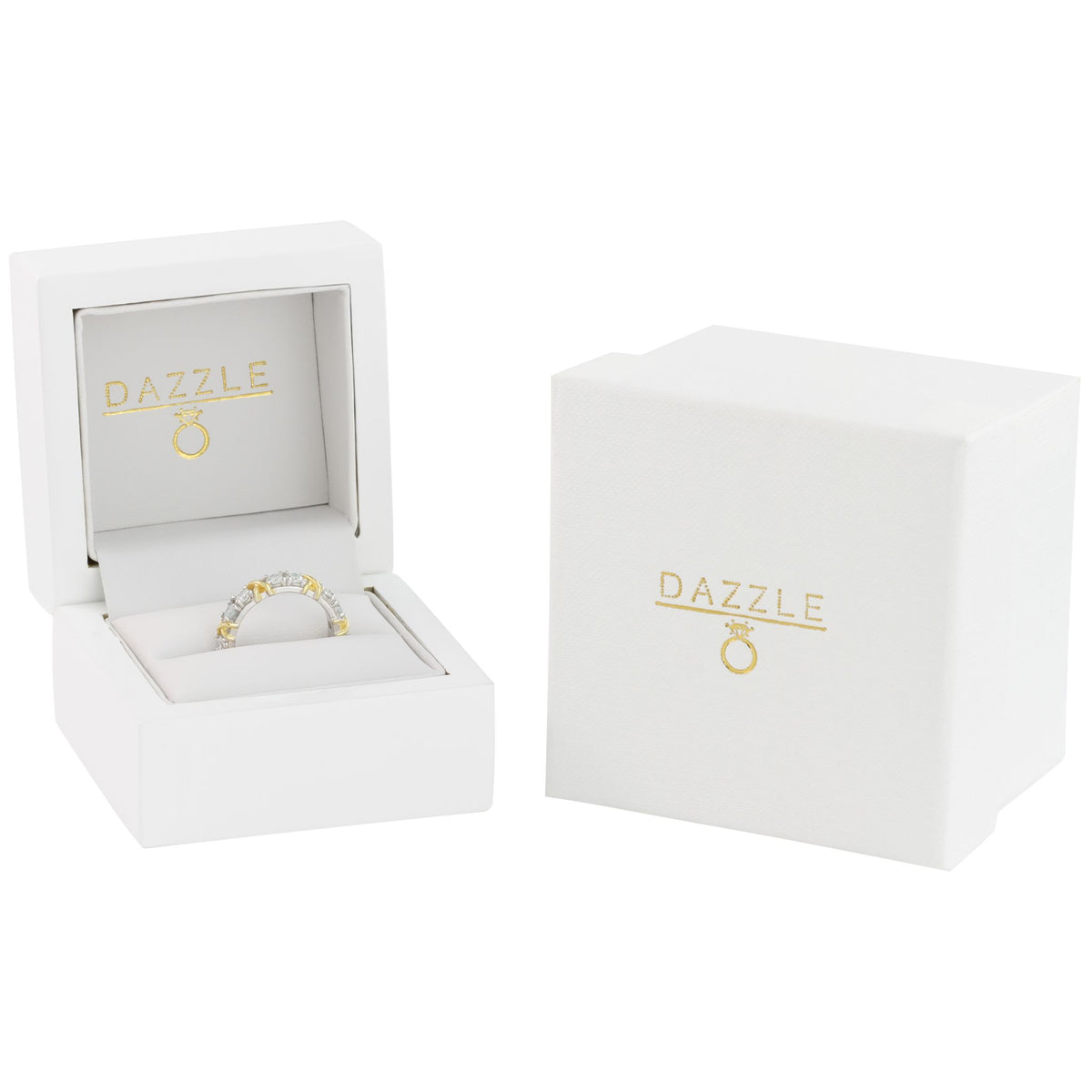 White Gold 3ct Moissanite Golden Kisses Eternity Dazzle Ring