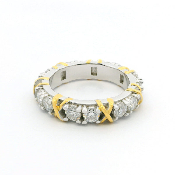 White Gold 3ct Moissanite Golden Kisses Eternity Dazzle Ring