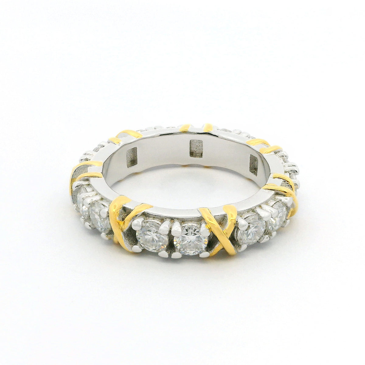 White Gold 3ct Moissanite Golden Kisses Eternity Dazzle Ring