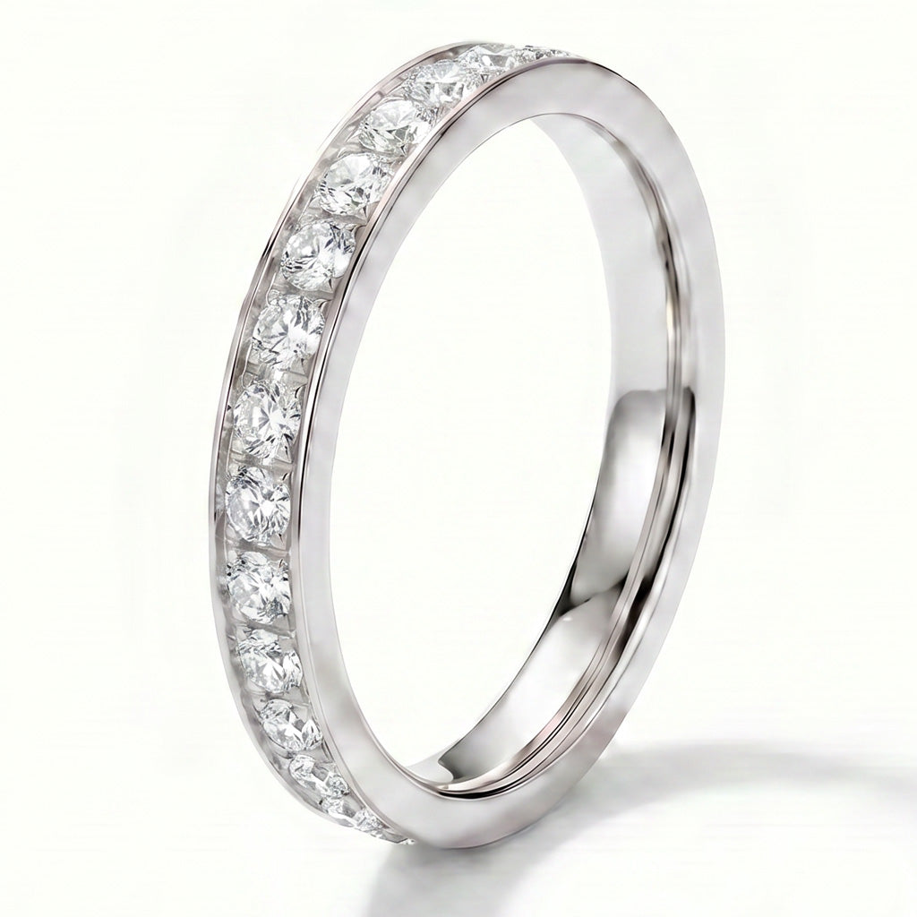 3mm White Gold Full Glitz Eternity Ring Cubic Zirconia Stacking Ring