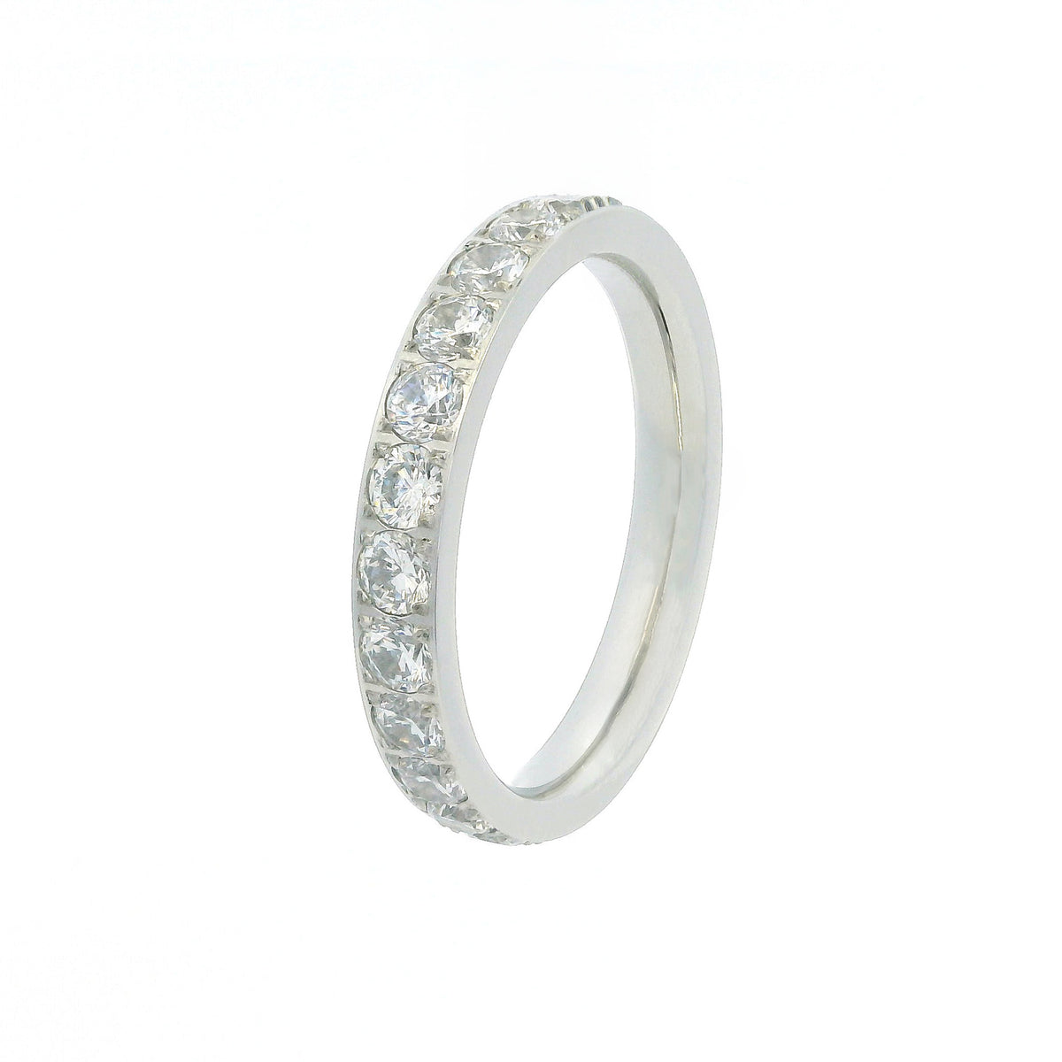 3mm White Gold Full Glitz Eternity Ring | Cubic Zirconia Stacking Ring