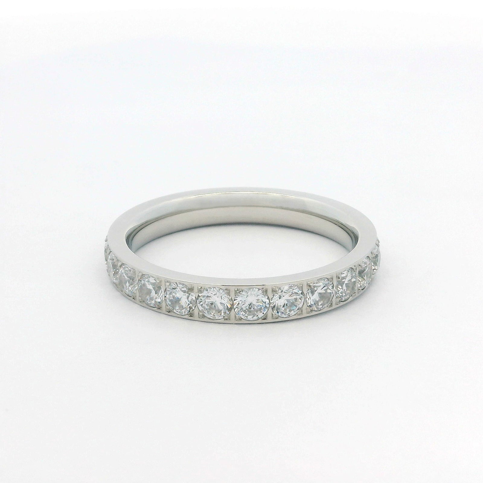 3mm White Gold Full Glitz Eternity Ring | Cubic Zirconia Stacking Ring