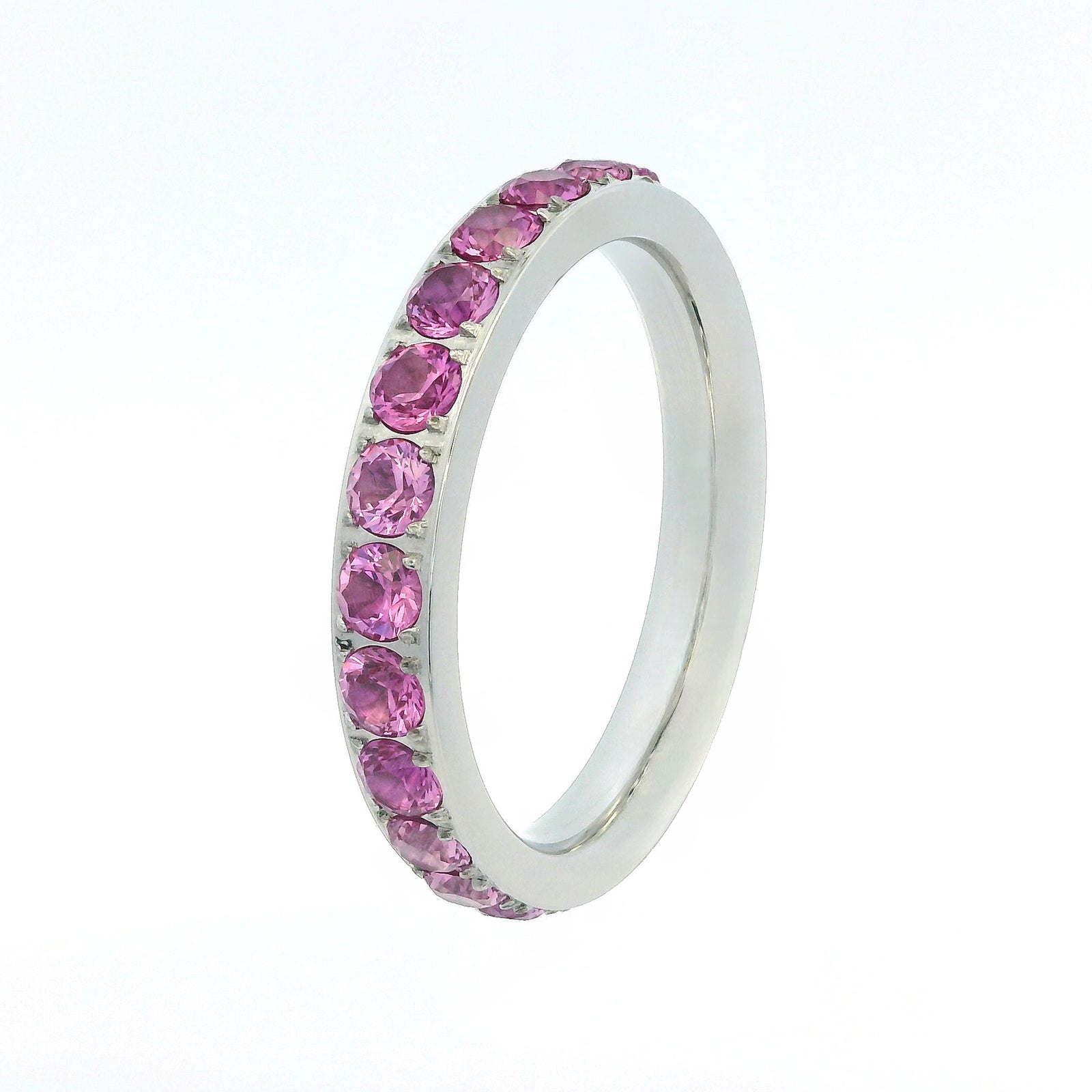 3mm White Gold 3mm Full Glitz Eternity Ring | Bold Pink Cubic Zirconia Stacking Ring