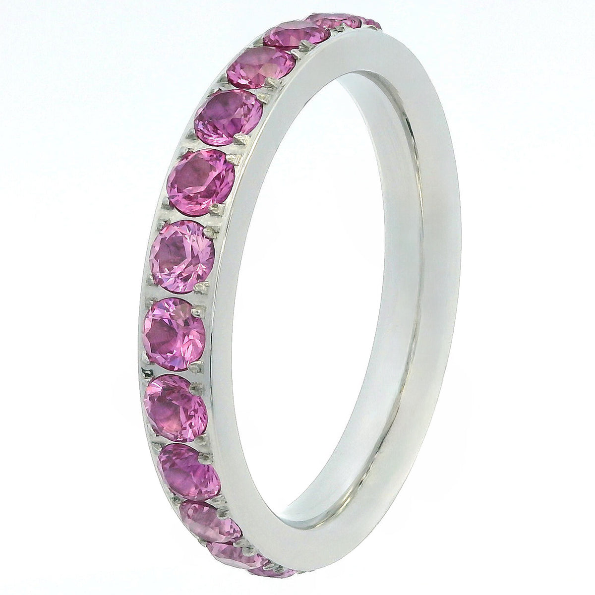3mm White Gold 3mm Full Glitz Eternity Ring | Bold Pink Cubic Zirconia Stacking Ring
