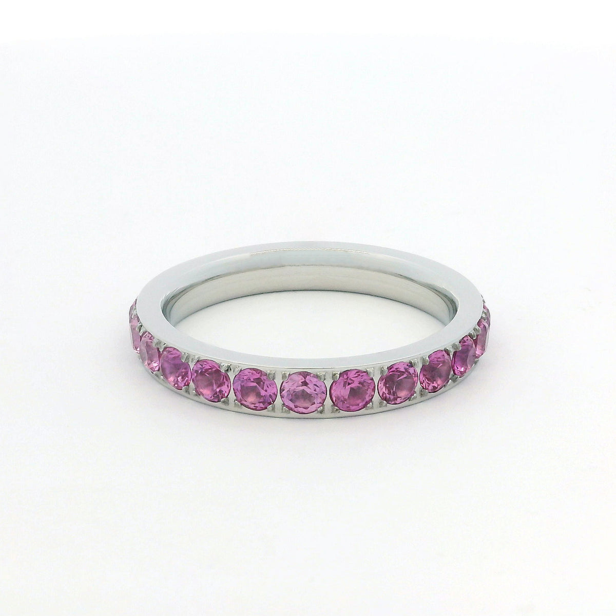 3mm White Gold 3mm Full Glitz Eternity Ring | Bold Pink Cubic Zirconia Stacking Ring