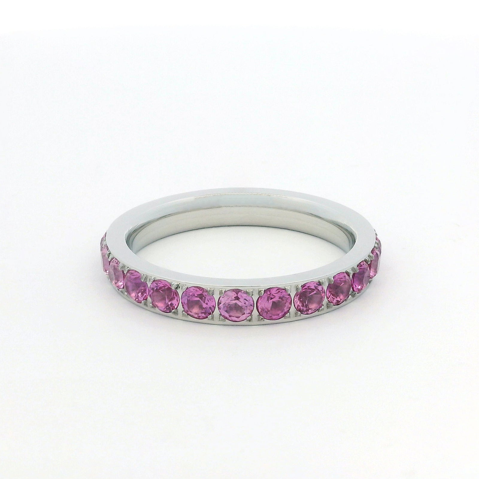 3mm White Gold 3mm Full Glitz Eternity Ring | Bold Pink Cubic Zirconia Stacking Ring