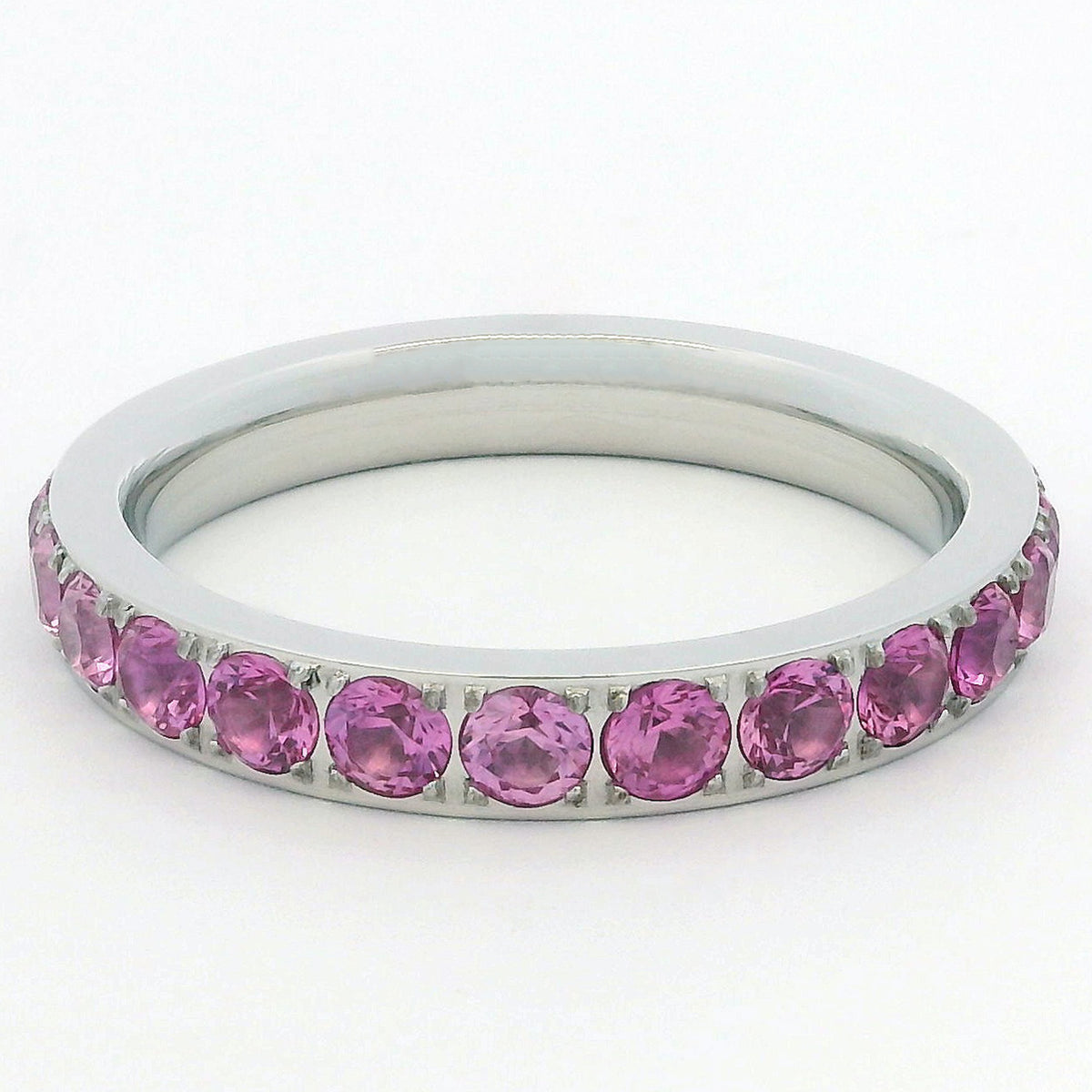 3mm White Gold 3mm Full Glitz Eternity Ring | Bold Pink Cubic Zirconia Stacking Ring