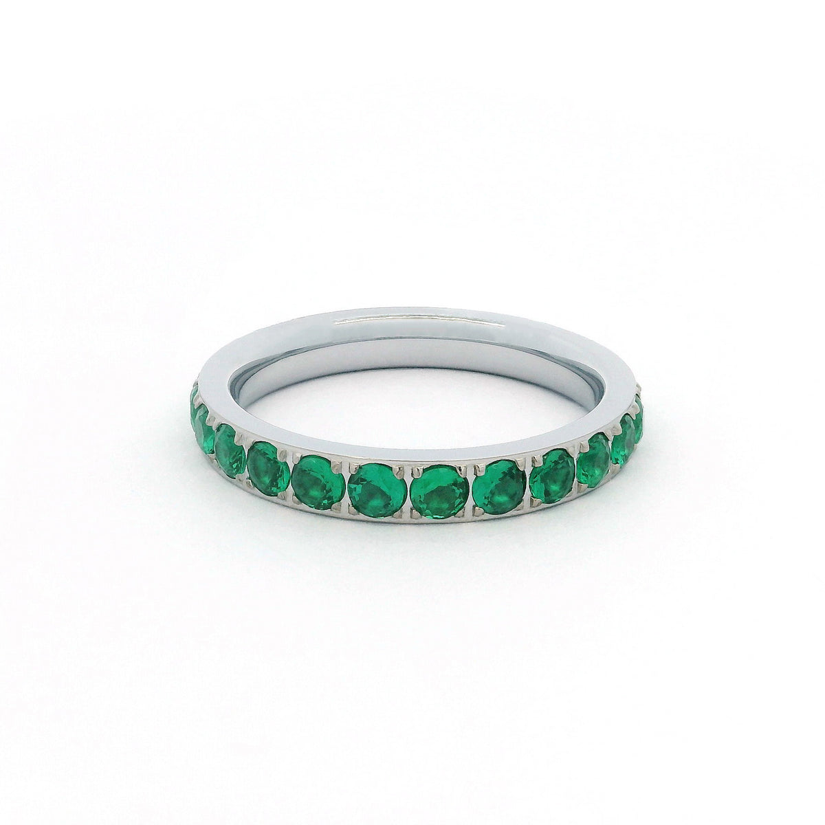3mm White Gold Full Glitz Eternity Ring | Emerald Green Cubic Zirconia Stacking Ring