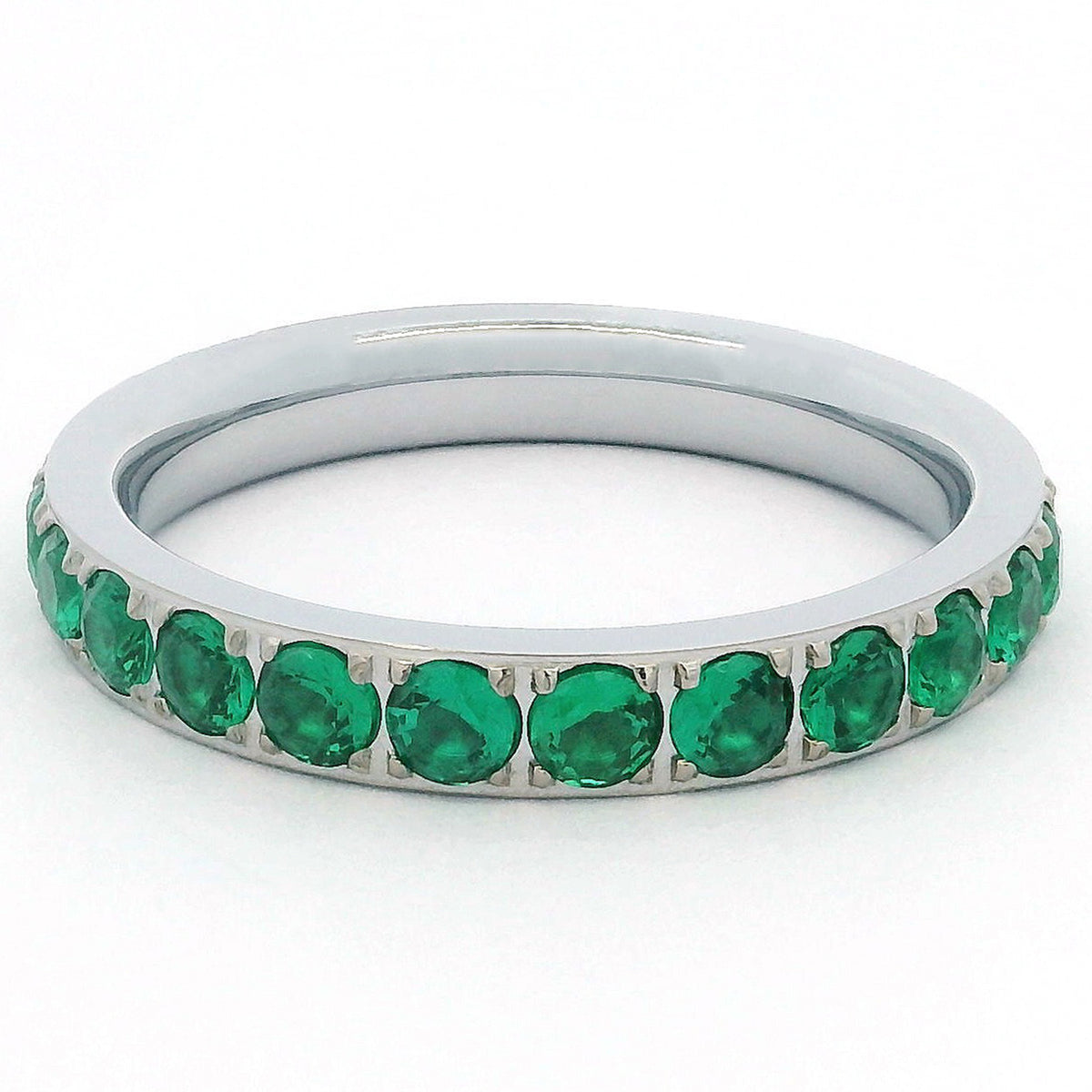 3mm White Gold Full Glitz Eternity Ring | Emerald Green Cubic Zirconia Stacking Ring