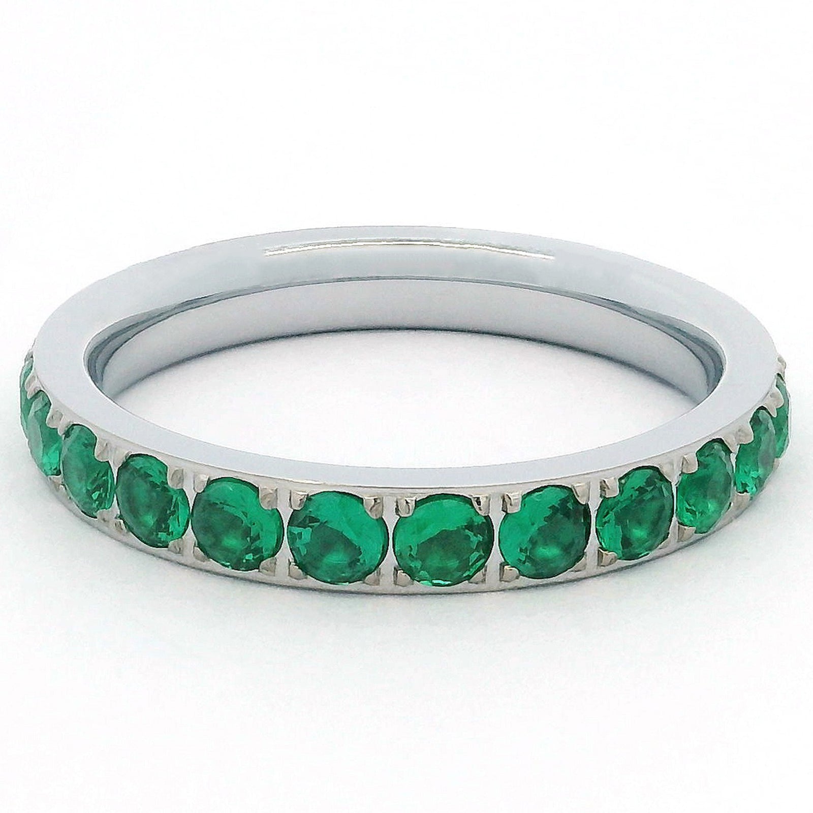 3mm White Gold Full Glitz Eternity Ring | Emerald Green Cubic Zirconia Stacking Ring