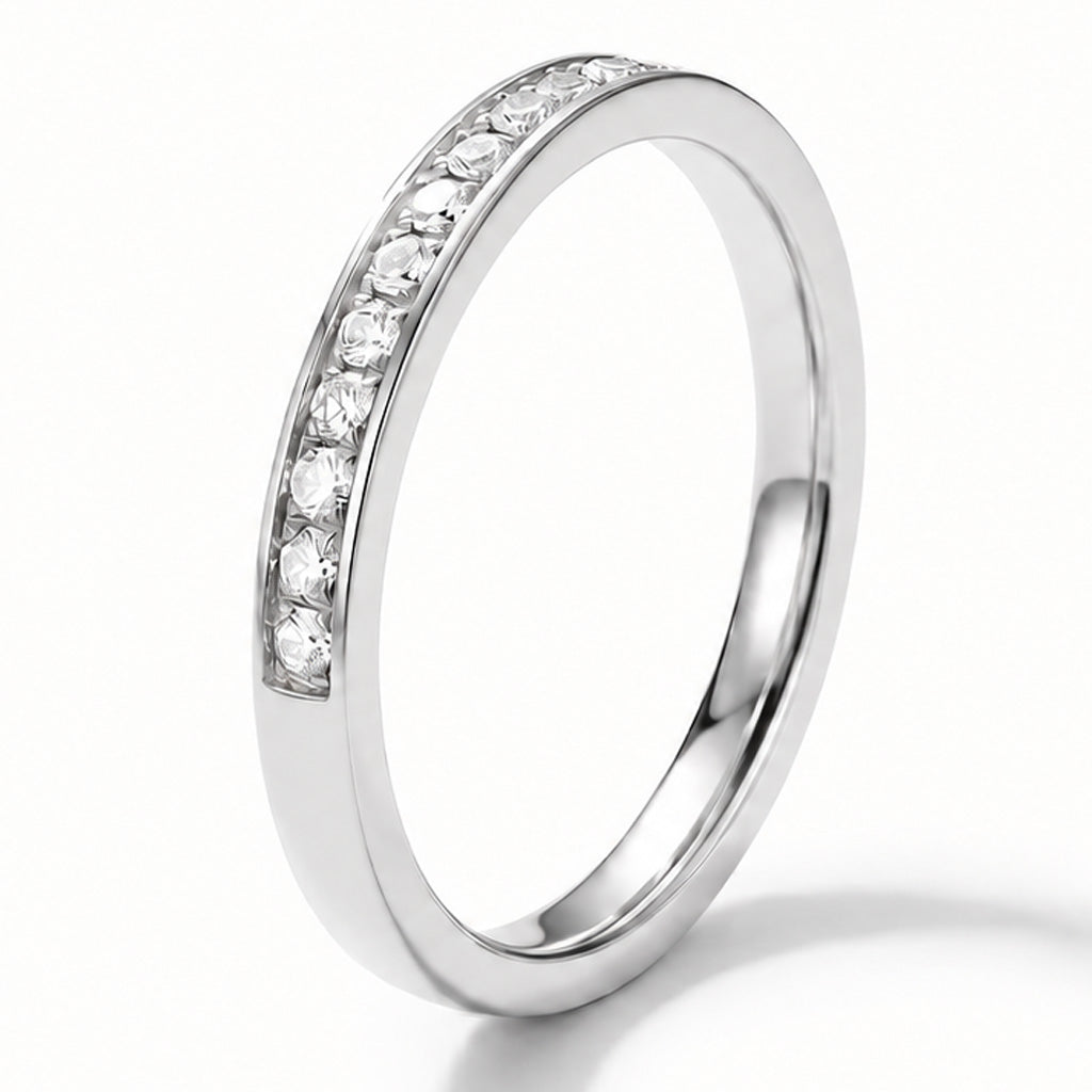 2mm White Gold Half Glitz Eternity Ring Cubic Zirconia Stacking Ring