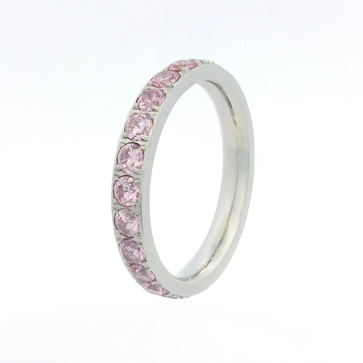 3mm White Gold Full Glitz Eternity Ring | Blush Pink Cubic Zirconia Stacking Ring