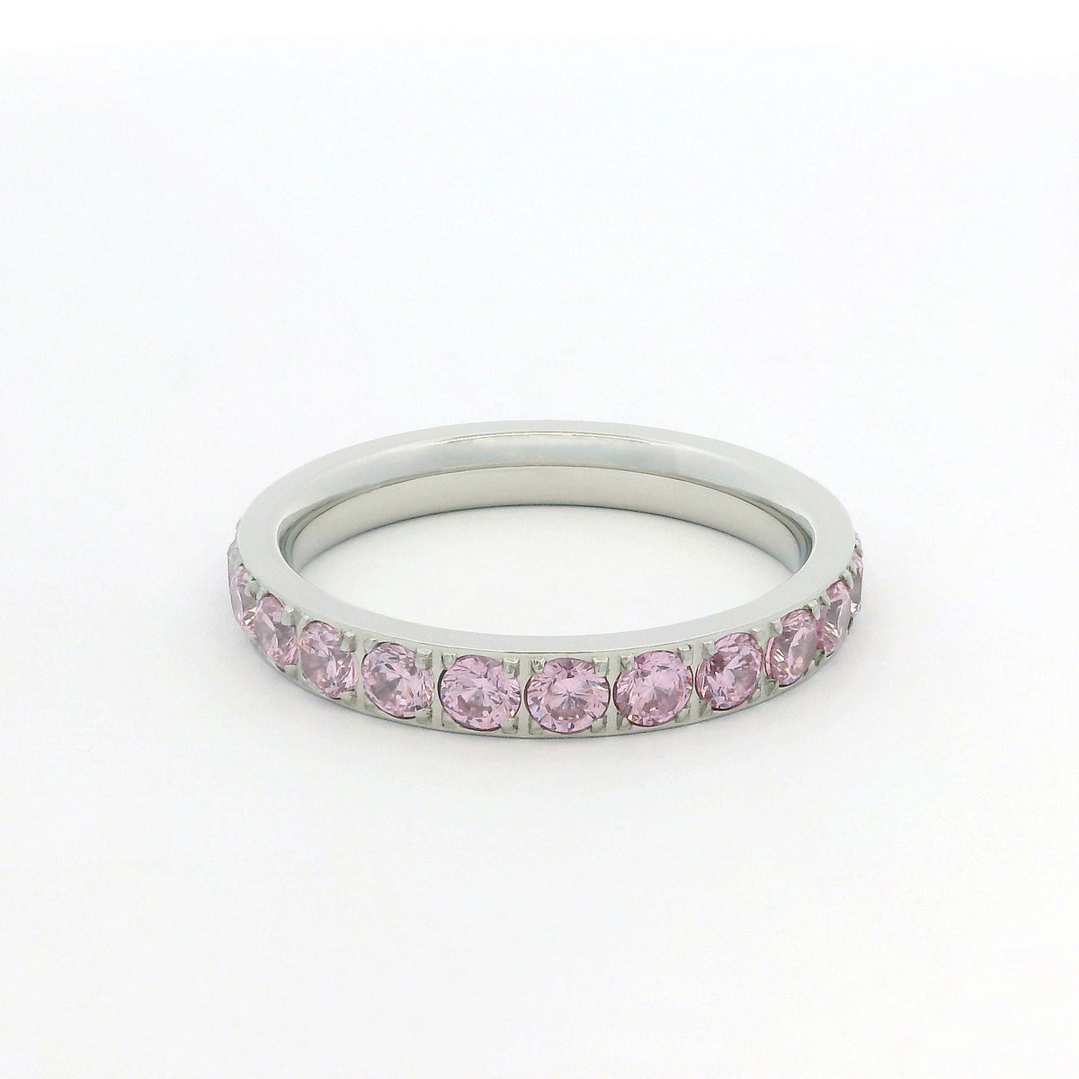 3mm White Gold Full Glitz Eternity Ring | Blush Pink Cubic Zirconia Stacking Ring
