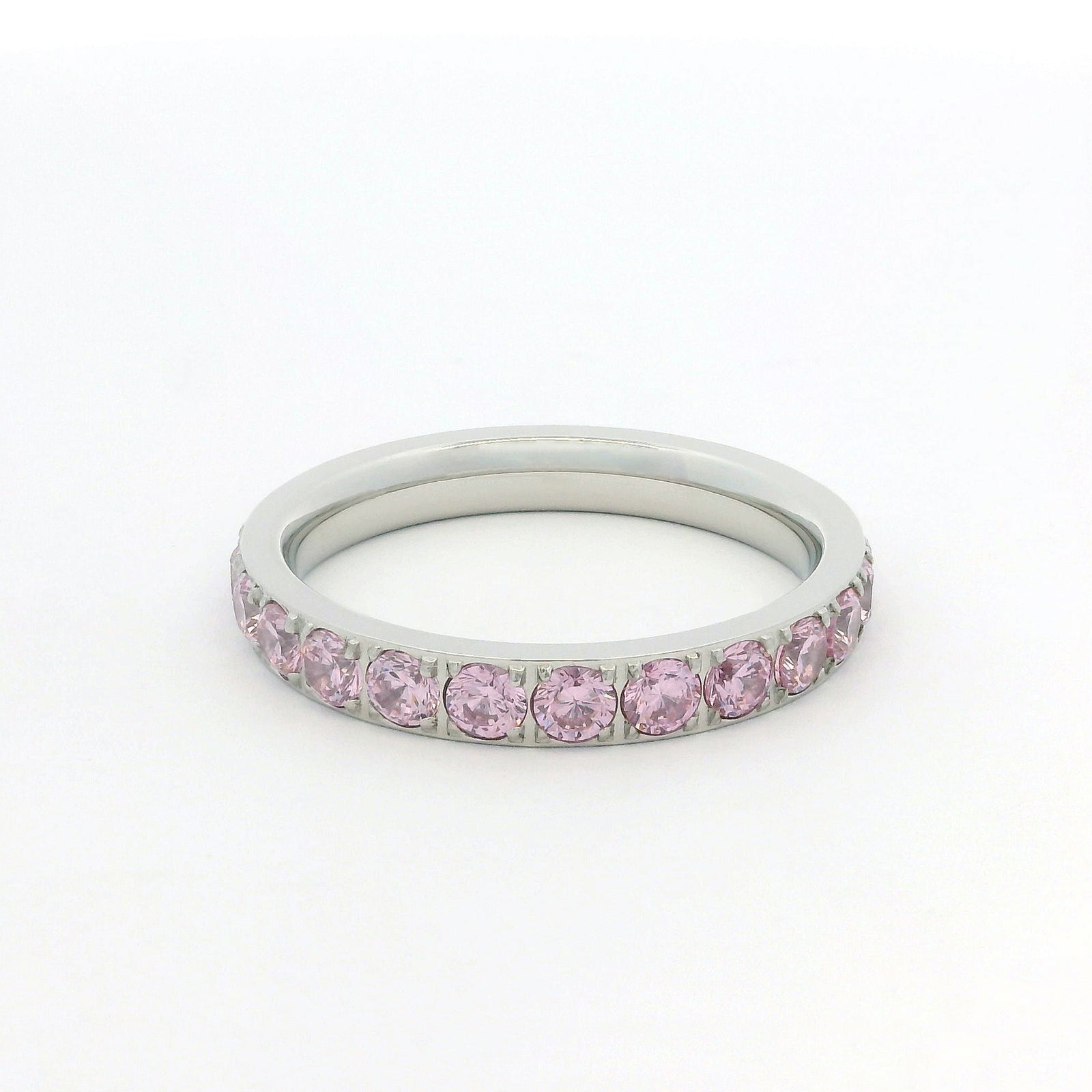 3mm White Gold Full Glitz Eternity Ring | Blush Pink Cubic Zirconia Stacking Ring