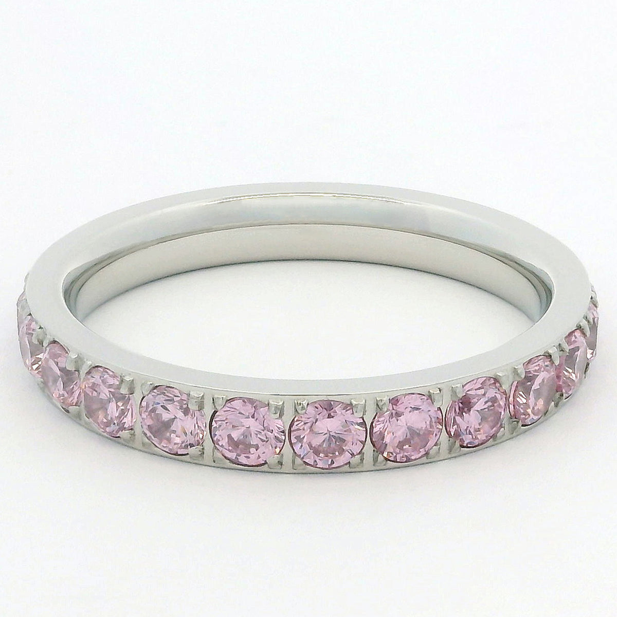 3mm White Gold Full Glitz Eternity Ring | Blush Pink Cubic Zirconia Stacking Ring