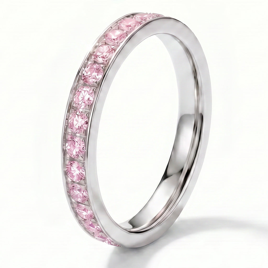Light Pink Stone White Gold 3mm Full Glitz Ring