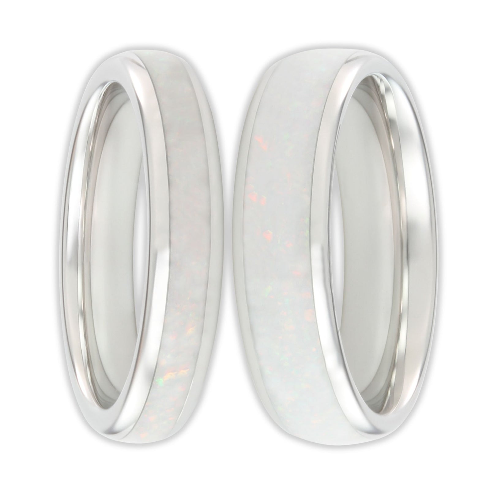 set of tungsten white gold opal wonder rings 