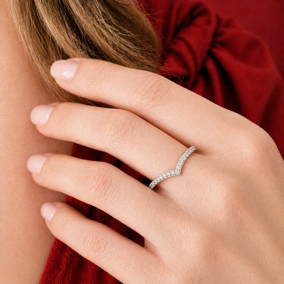 White Gold Wishbone Moissanite Dazzle Ring