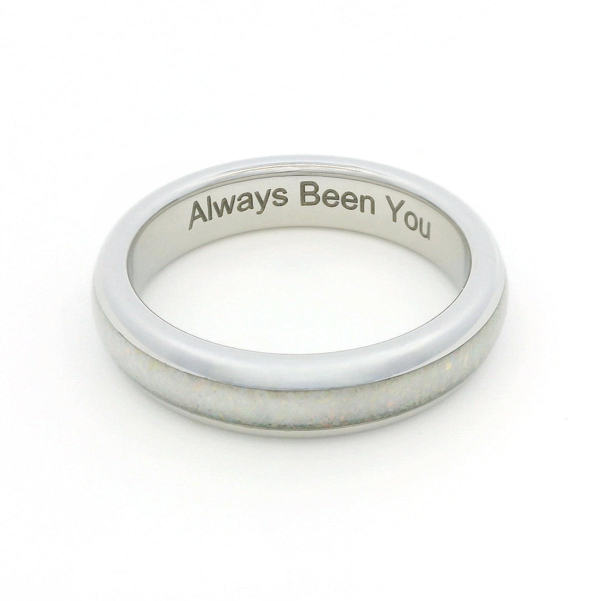 The White Gold White Opal 4mm Wonder Ring Size O - Clearance 1192