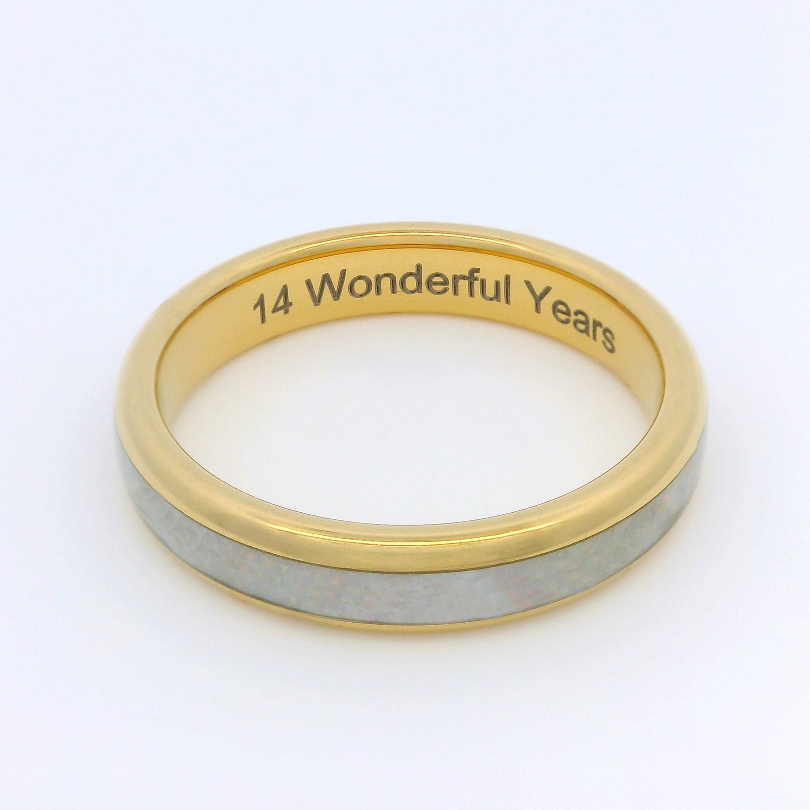 The Golden White Opal 4mm Wonder Ring Size Q - Clearance 1149