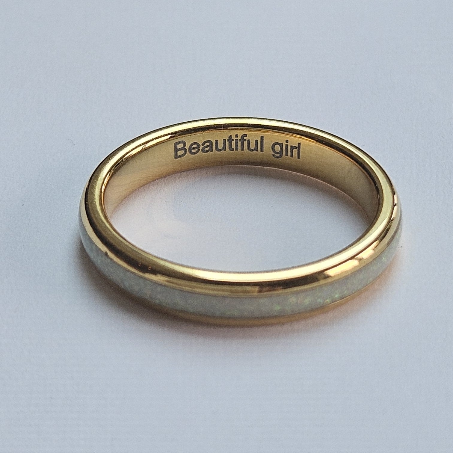 The Golden White Opal 4mm Wonder Ring Size U - Clearance 1077