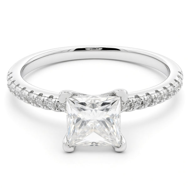 1ct Princess Cut Moissanite Engagement Ring | White Gold Slimline Dazzle Ring