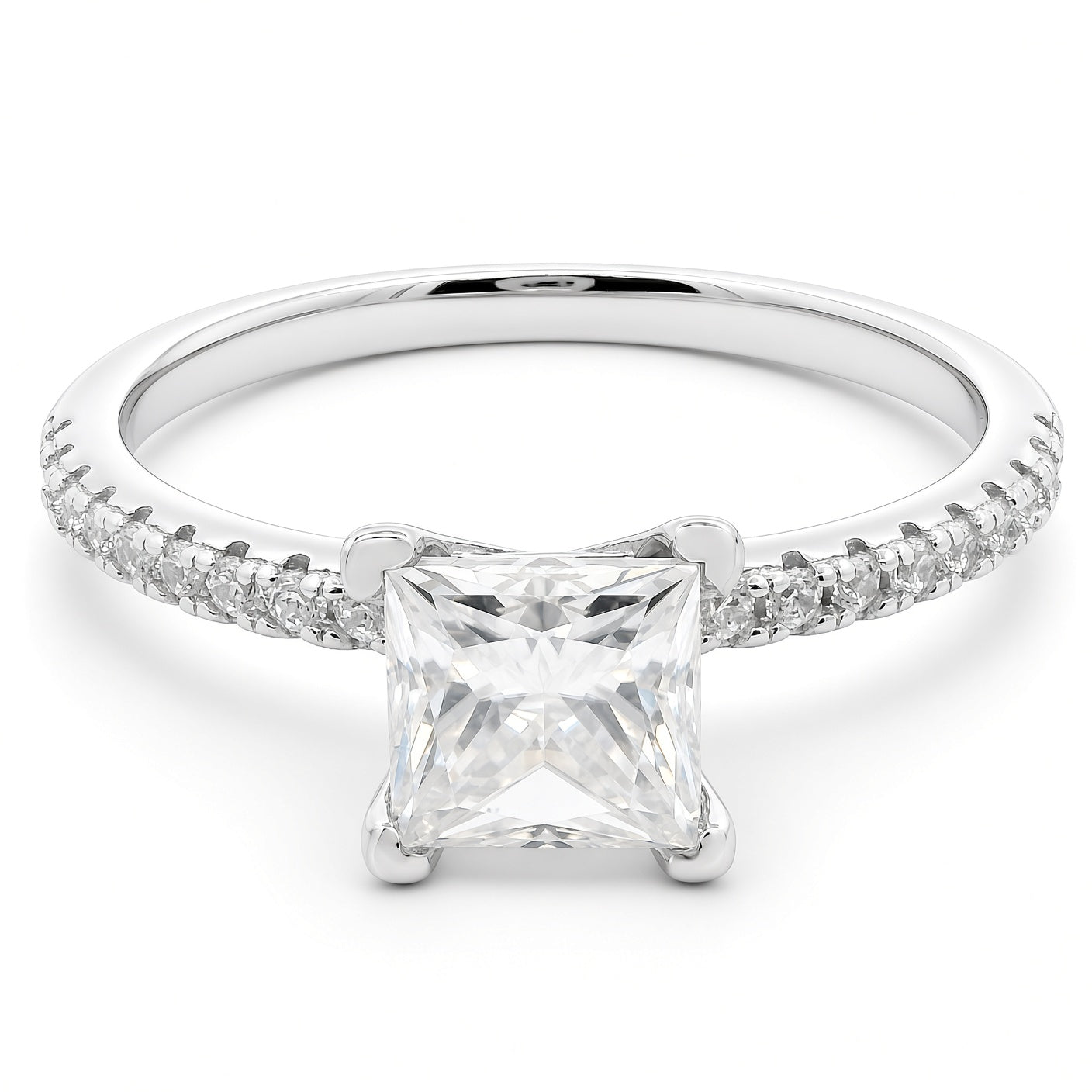 1ct Princess Cut Moissanite Engagement Ring | White Gold Slimline Dazzle Ring