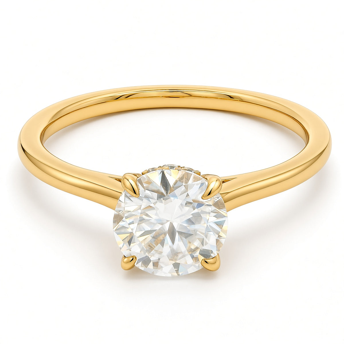 1ct Round Brilliant Moissanite Engagement Ring | 18K Gold Classic Dazzle Ring