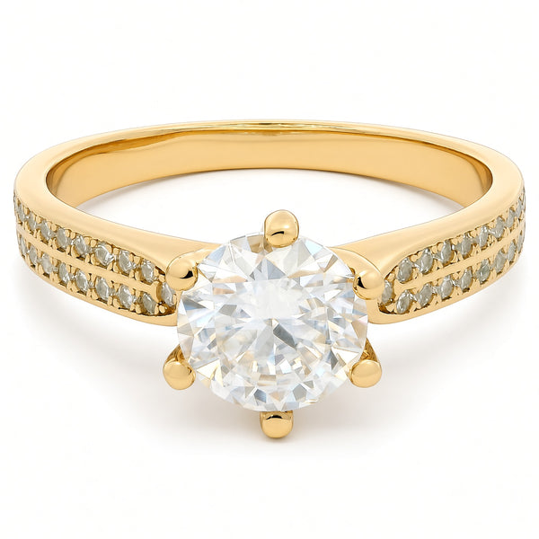1ct Round Brilliant Moissanite Engagement Ring | 18K Gold Wide Dazzle Ring