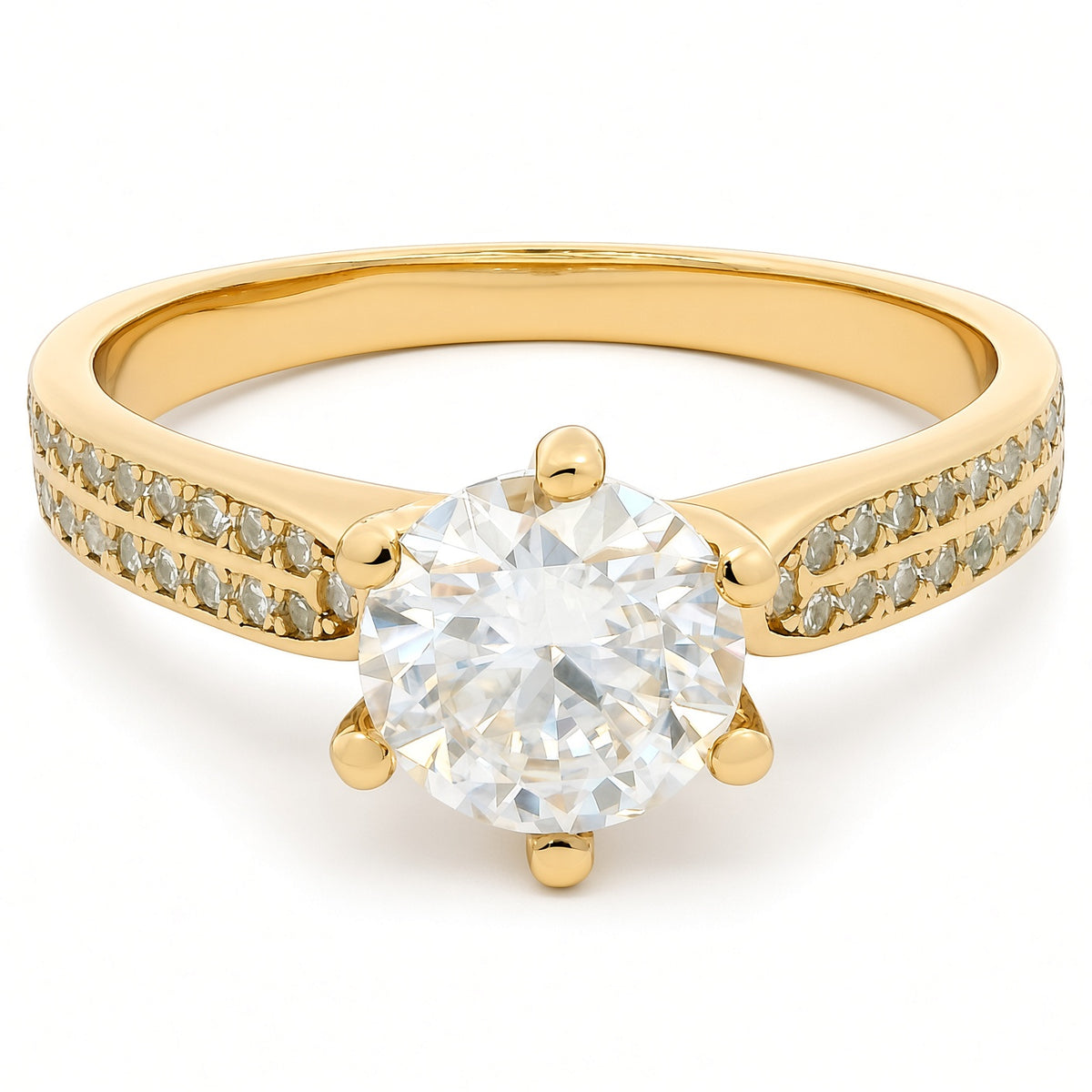 1ct Round Brilliant Moissanite Engagement Ring | 18K Gold Wide Dazzle Ring
