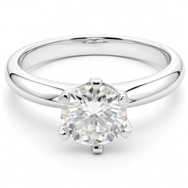 1ct Round Brilliant Moissanite Solitaire Engagement Ring | White Gold Dazzle Ring