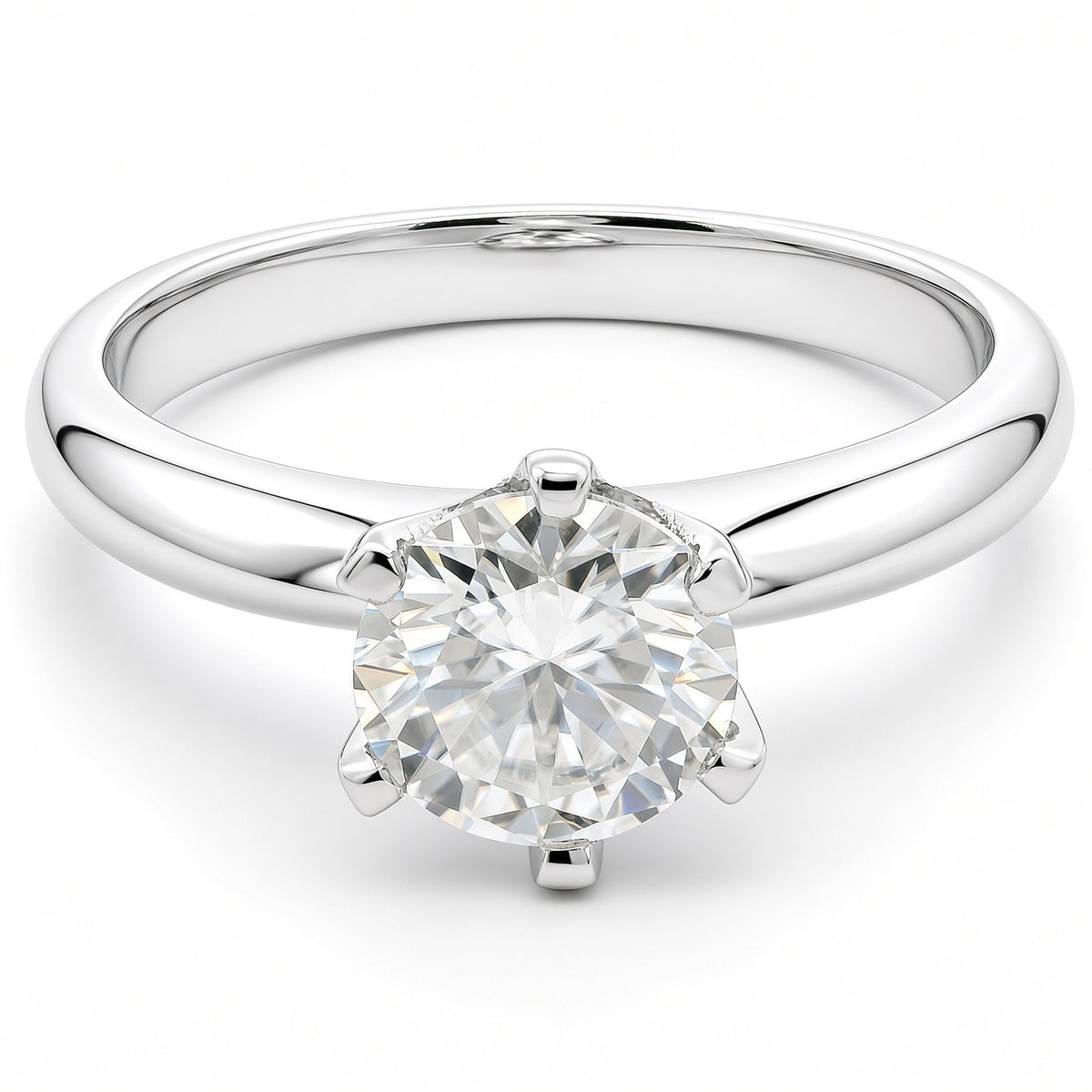 1ct Round Brilliant Moissanite Solitaire Engagement Ring | White Gold Dazzle Ring