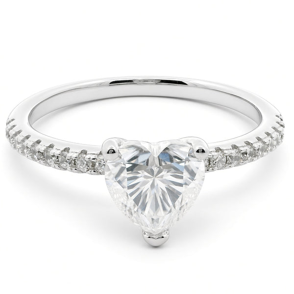 1ct Heart Cut Moissanite Engagement Ring | White Gold Slimline Dazzle Ring
