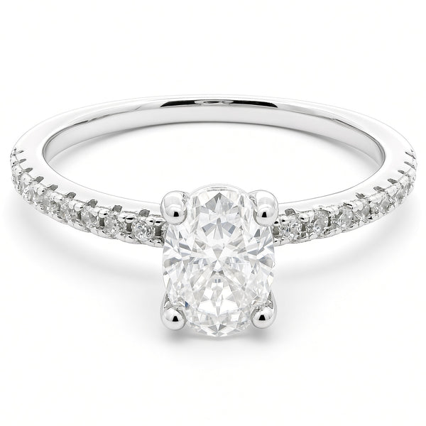 1ct Oval Moissanite Engagement Ring | White Gold Slimline Dazzle Ring