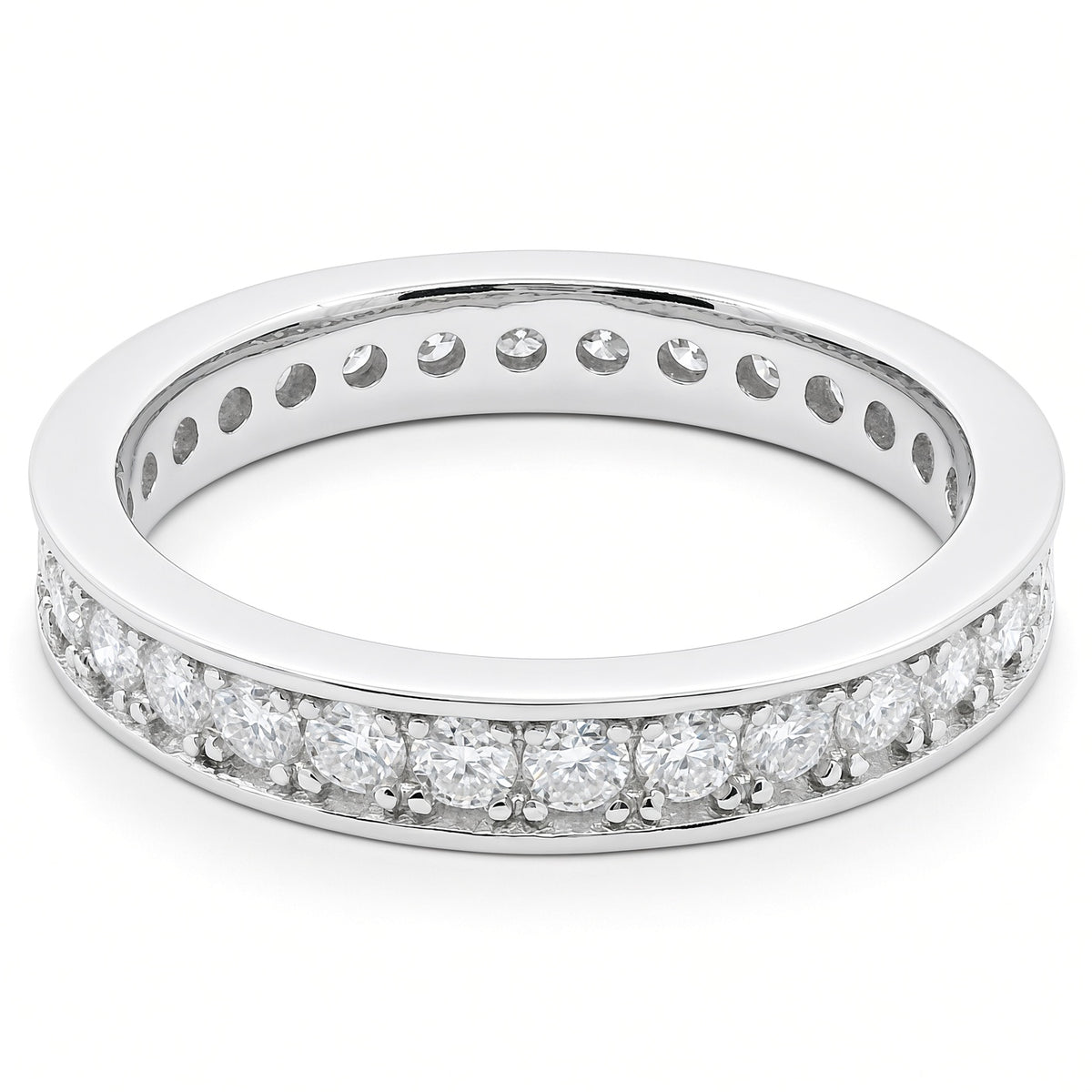 1ct Round Moissanite Full Eternity Ring | White Gold Wide Dazzle Ring