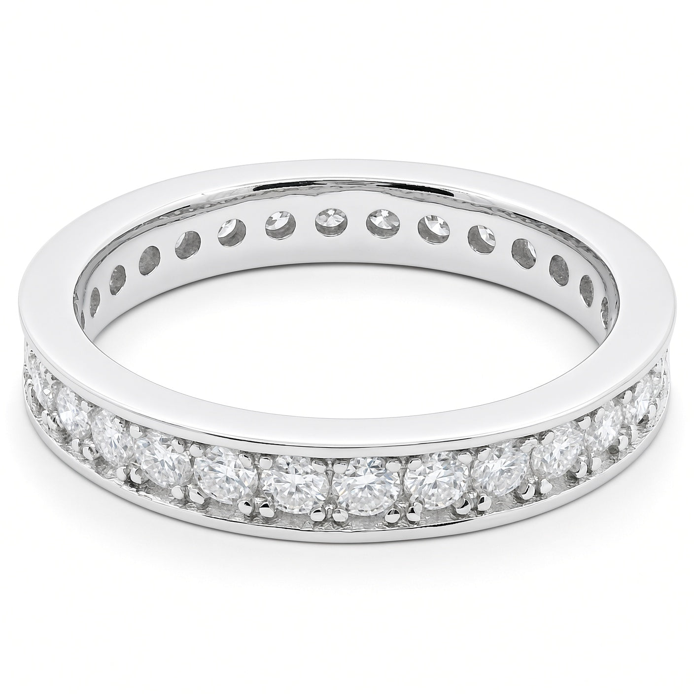 1ct Round Moissanite Full Eternity Ring | White Gold Wide Dazzle Ring