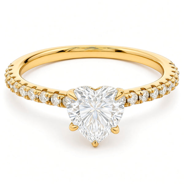 1ct Heart Moissanite Engagement Ring | 18K Gold Side Stone Dazzle Ring